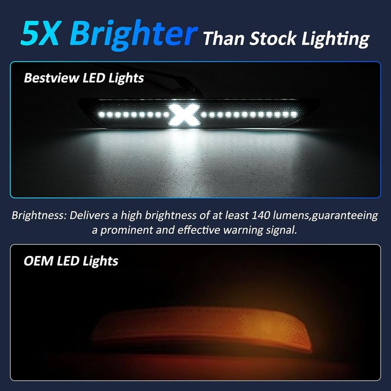 Best View Rear LED Side Marker Lights for Ford Mustang 2015-2023: Smoked Lens Fender Side Marker Reflectors Lights, X-style Side Bumper Lights, Waterproof Parking Lamps, Pack of 2 - Image 3
